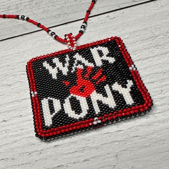 War Pony Beaded Pendant Necklace Red Black White Statement Native American Made - Picture 4 of 9